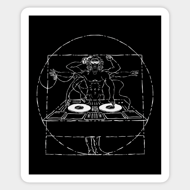 Cool Vitruvian Man DJ Disc Jockey Sticker by Now Boarding